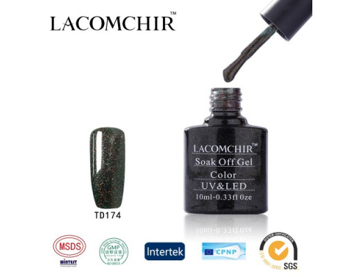 Гель-лак Lacomchir TD 174 (Темно-зеленый с блестками)