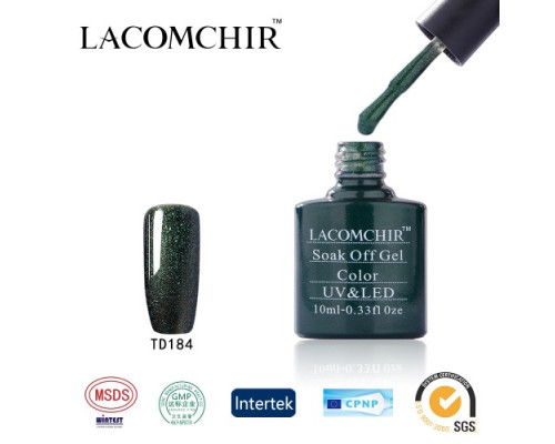Гель-лак Lacomchir TD 184 (Темно-зеленый с блестками)