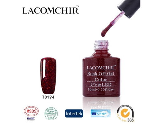 Гель-лак Lacomchir TD 194 (Полупрозрачный с бордовым глиттером)