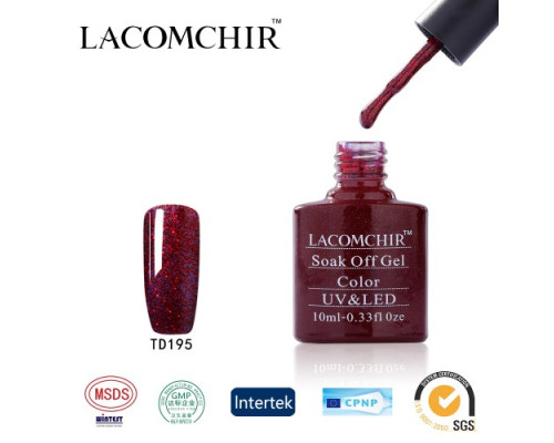 Гель-лак Lacomchir TD 195 (Полупрозрачный с красным глиттером)