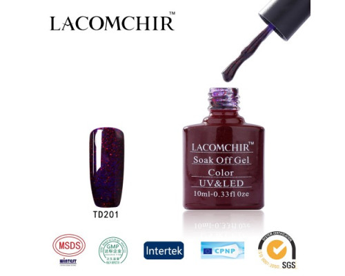 Гель-лак Lacomchir TD 201 (Пурпурно-красный с блестками)