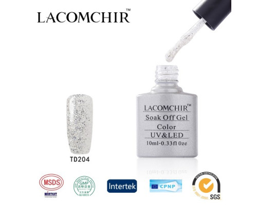 Гель-лак Lacomchir TD 204 (Прозрачный с серебряным глиттером)